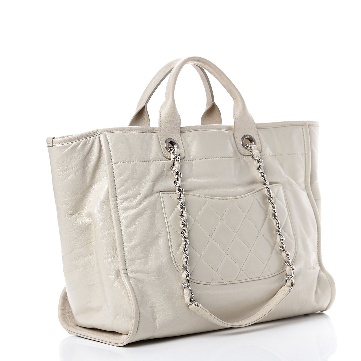 Glazed Calfskin Medium Deauville Tote Ivory