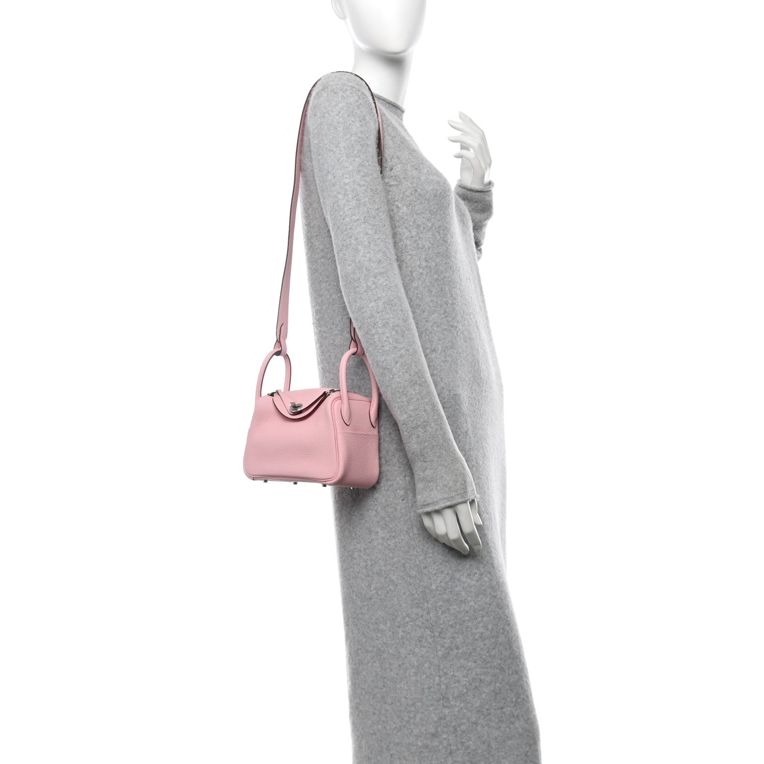 Hermes Taurillon Clemence Verso Mini Lindy 20 Rose Sakura Gris Perle 2 of 10
