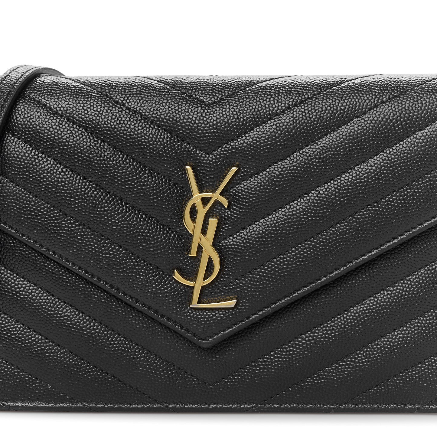 Grain De Poudre Matelasse Chevron Monogram Envelope Chain Wallet Black