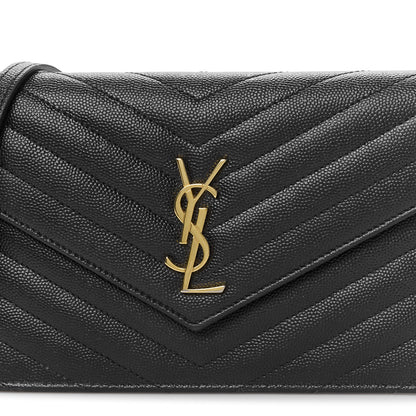 Saint Laurent Grain De Poudre Matelasse Chevron Monogram Envelope Chain Wallet Black 9 of 11