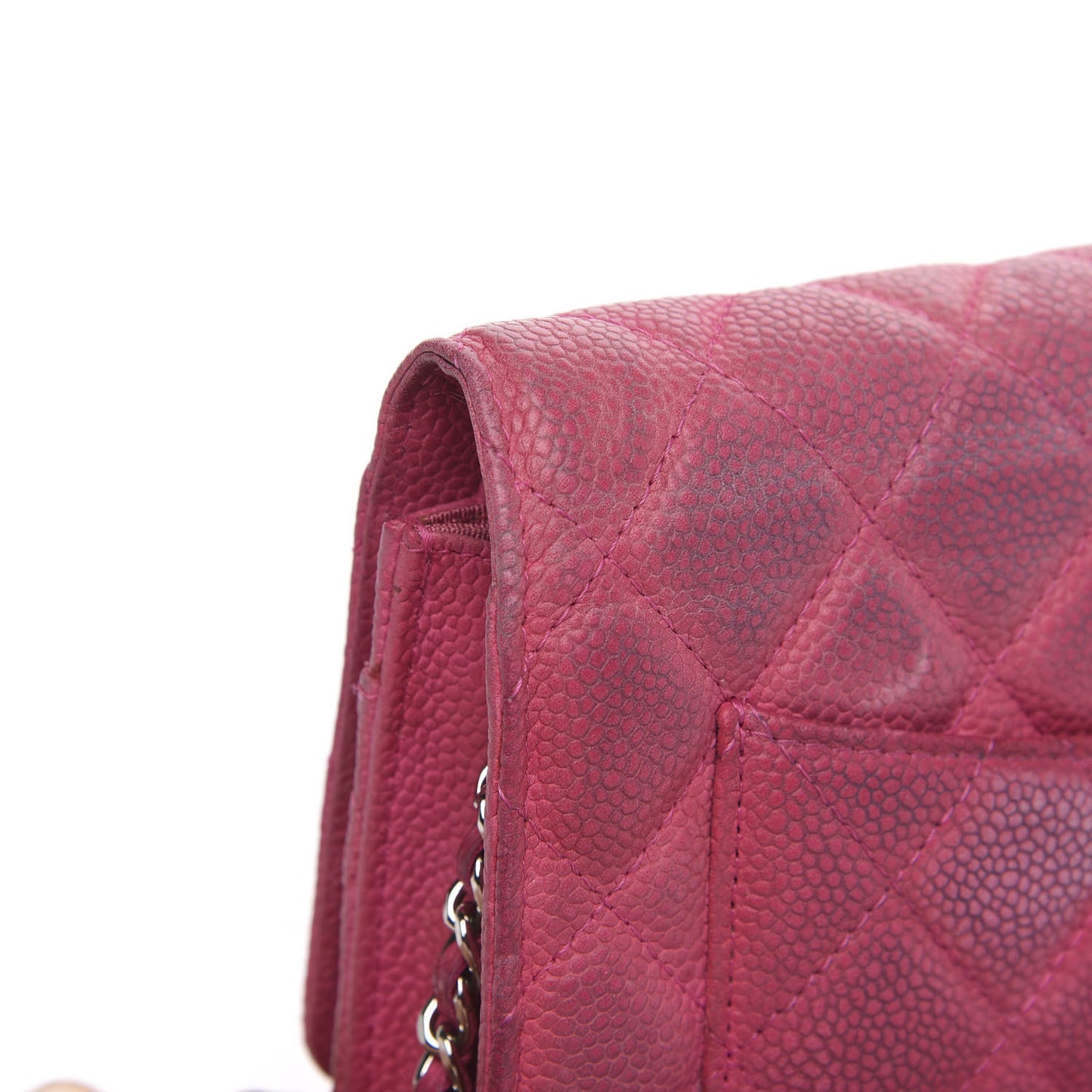 Iridescent Caviar Quilted Wallet on Chain WOC Pink