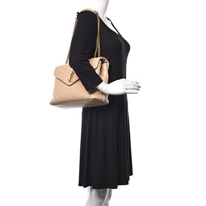 Saint Laurent Calfskin Y Quilted Monogram Medium Loulou Chain Satchel Nude Powder 2 of 15