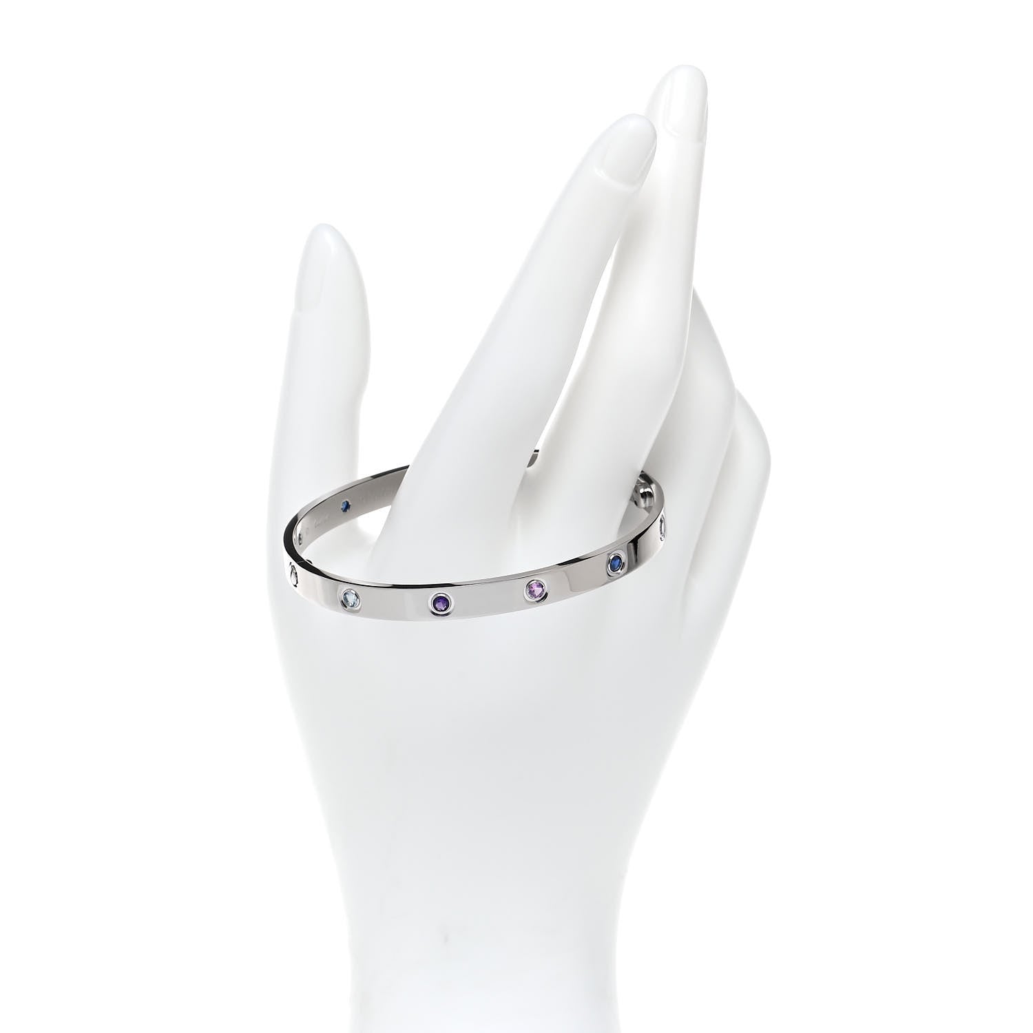 Cartier 18K White Gold Aquamarine Sapphire Spinel Amethyst LOVE Bracelet 19 2 of 6