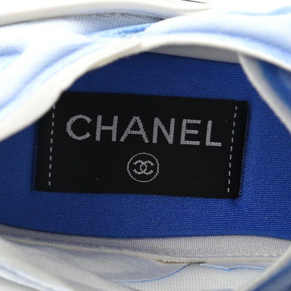 Chanel Calfskin Mesh Lyrca Womens Logo Sneakers 36.5 White Blue 6 of 7