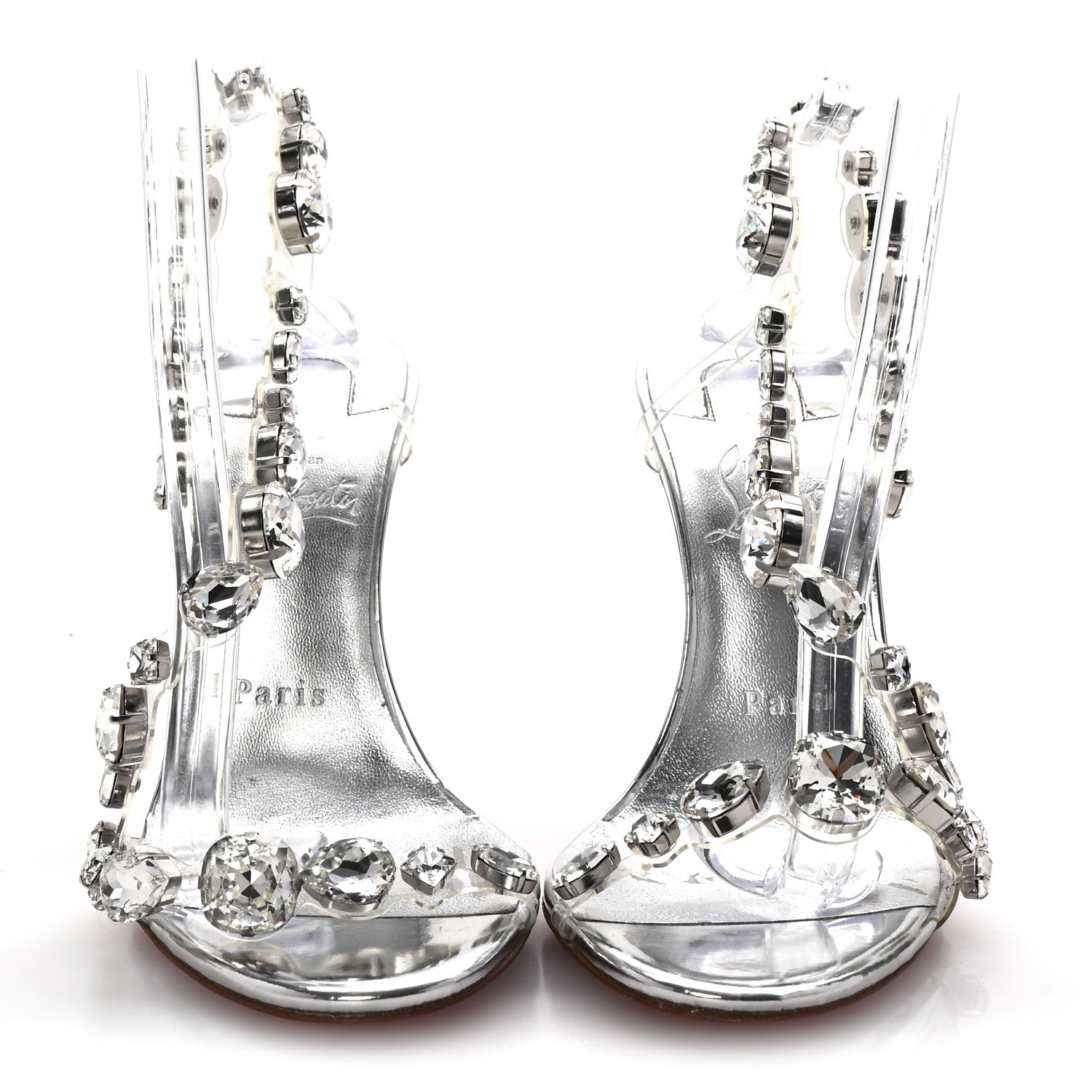 Christian Louboutin Laminated Calfskin PVC Jewel Rosalie 100 Sandals 37 Silver 3 of 8