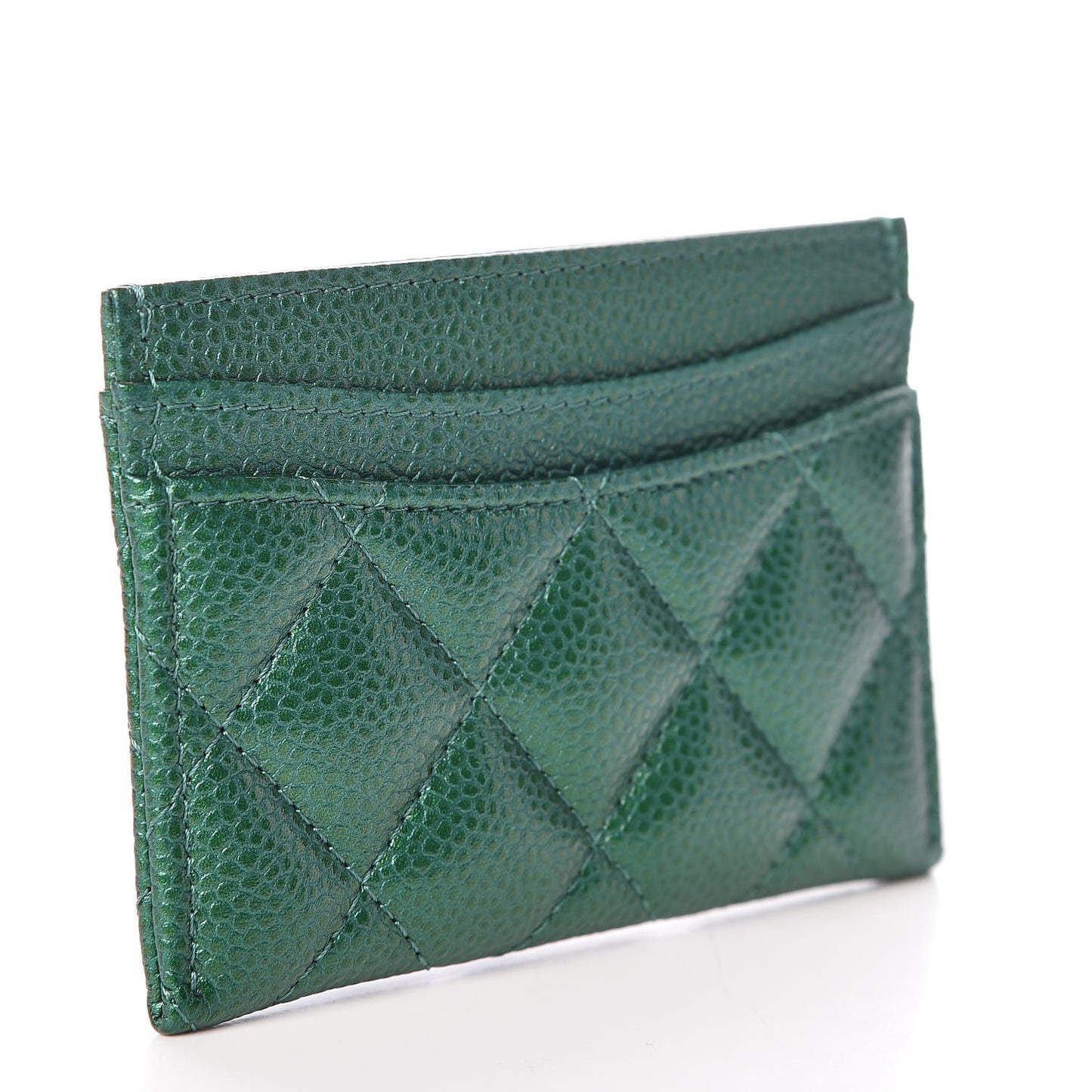 Metallic Caviar Quilted Card Holder Green