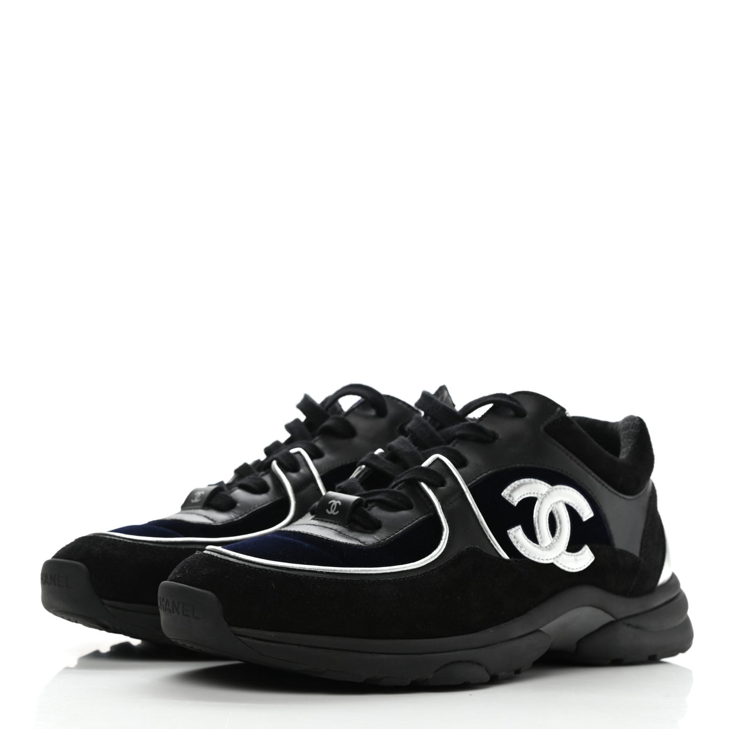 Suede Velvet Lambskin CC Sneakers 40 Black Blue Silver