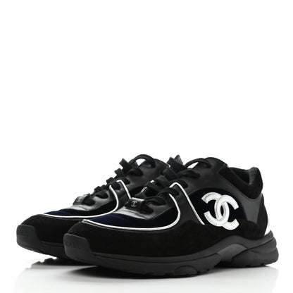 Chanel Suede Velvet Lambskin CC Sneakers 40 Black Blue Silver 3 of 9