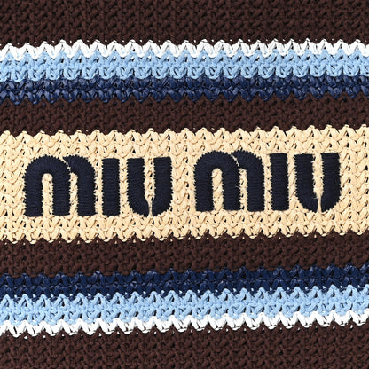Miu Miu Raffia Crochet Stripe Tote Bag Cacao Celeste Natural 8 of 10