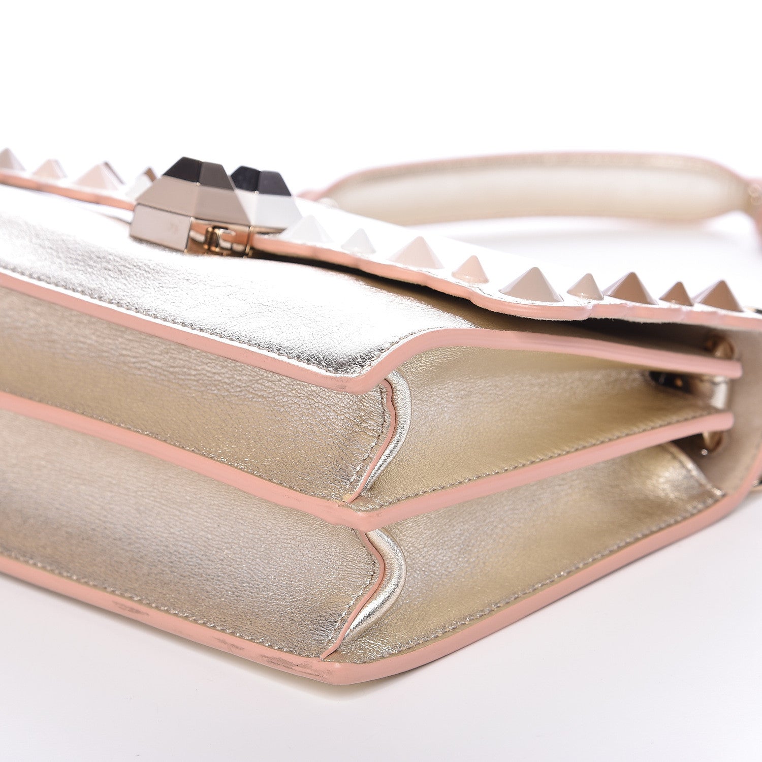Fendi Vitello Catalan Mirror Scalloped Multi Studded Small Kan I Shoulder Bag Champagne 9 of 12