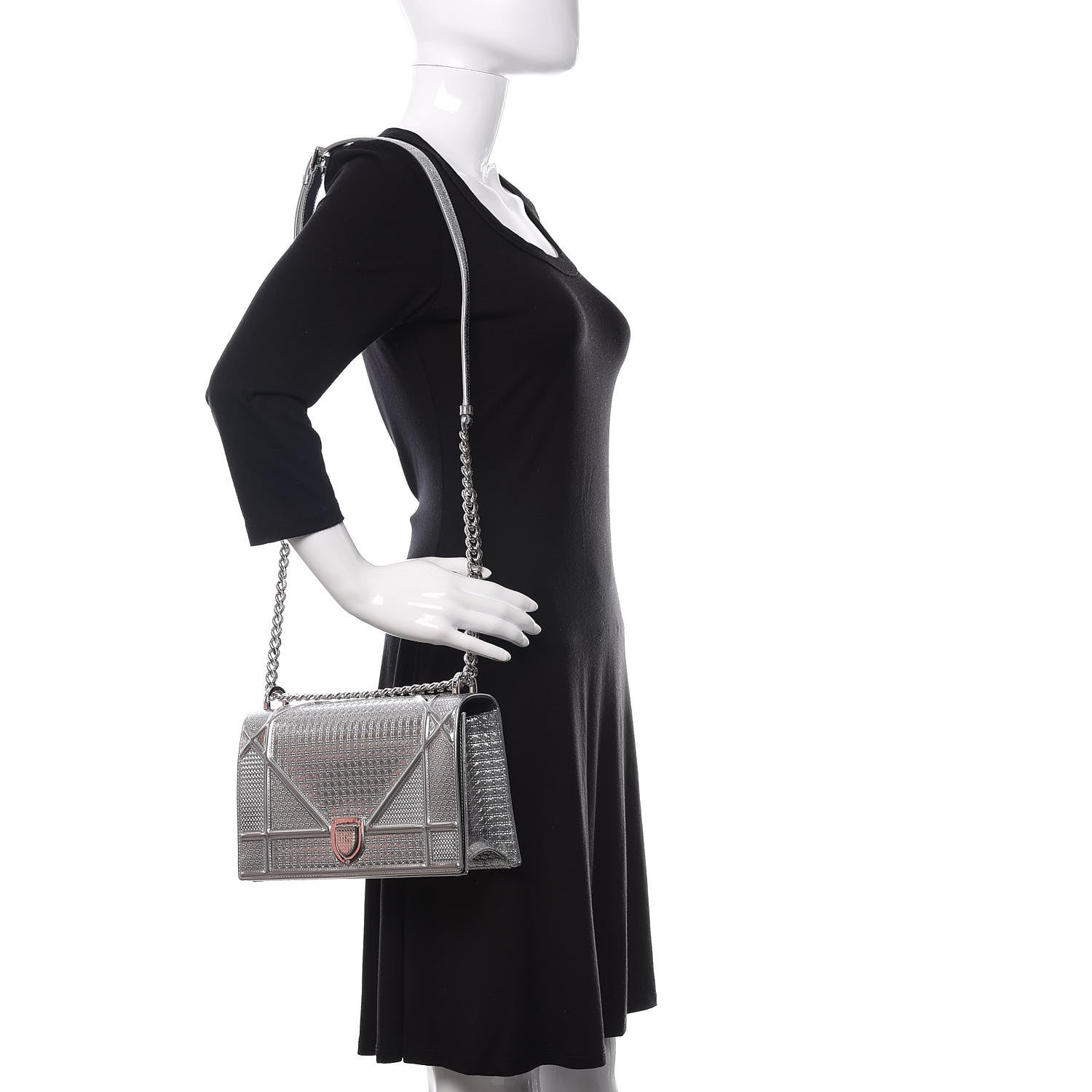 Christian Dior Metallic Patent Micro-Cannage Medium Diorama Flap Bag Silver 2 of 10