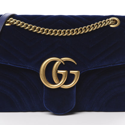 Gucci Velvet Matelasse Medium GG Marmont Shoulder Bag Cobalt Blue 8 of 14