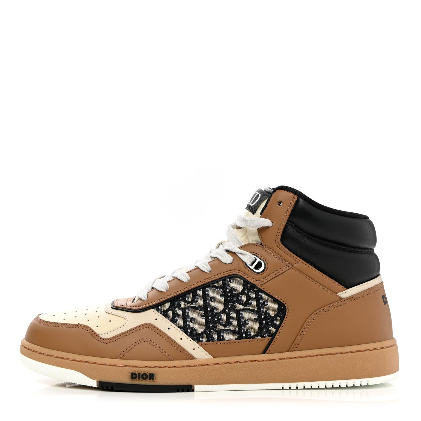 Smooth Calfskin Jacquard Oblique Mens B27 High Top Sneakers 45 Coffee Cream Black