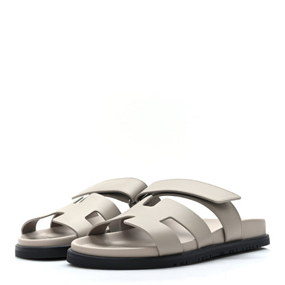 Hermes Calfskin Womens Chypre Sandals 38.5 Beige Mastic 3 of 9