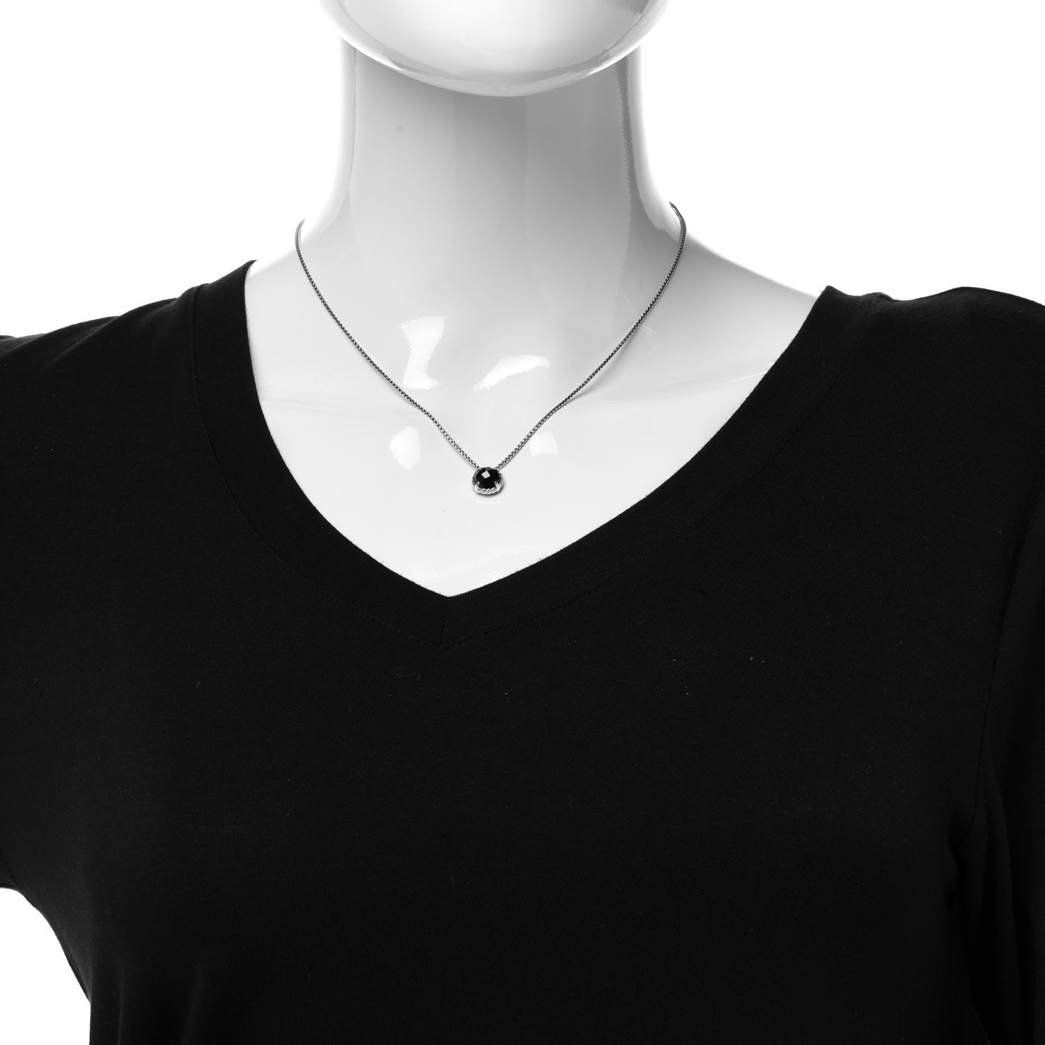 David Yurman Sterling Silver Black Onyx 8mm Petite Chatelaine Pendant Necklace 2 of 5