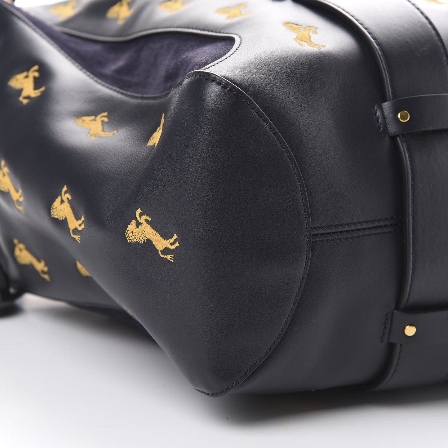 Smooth Calfskin Little Horses Embroidered Tao Zipped Tote Full Blue