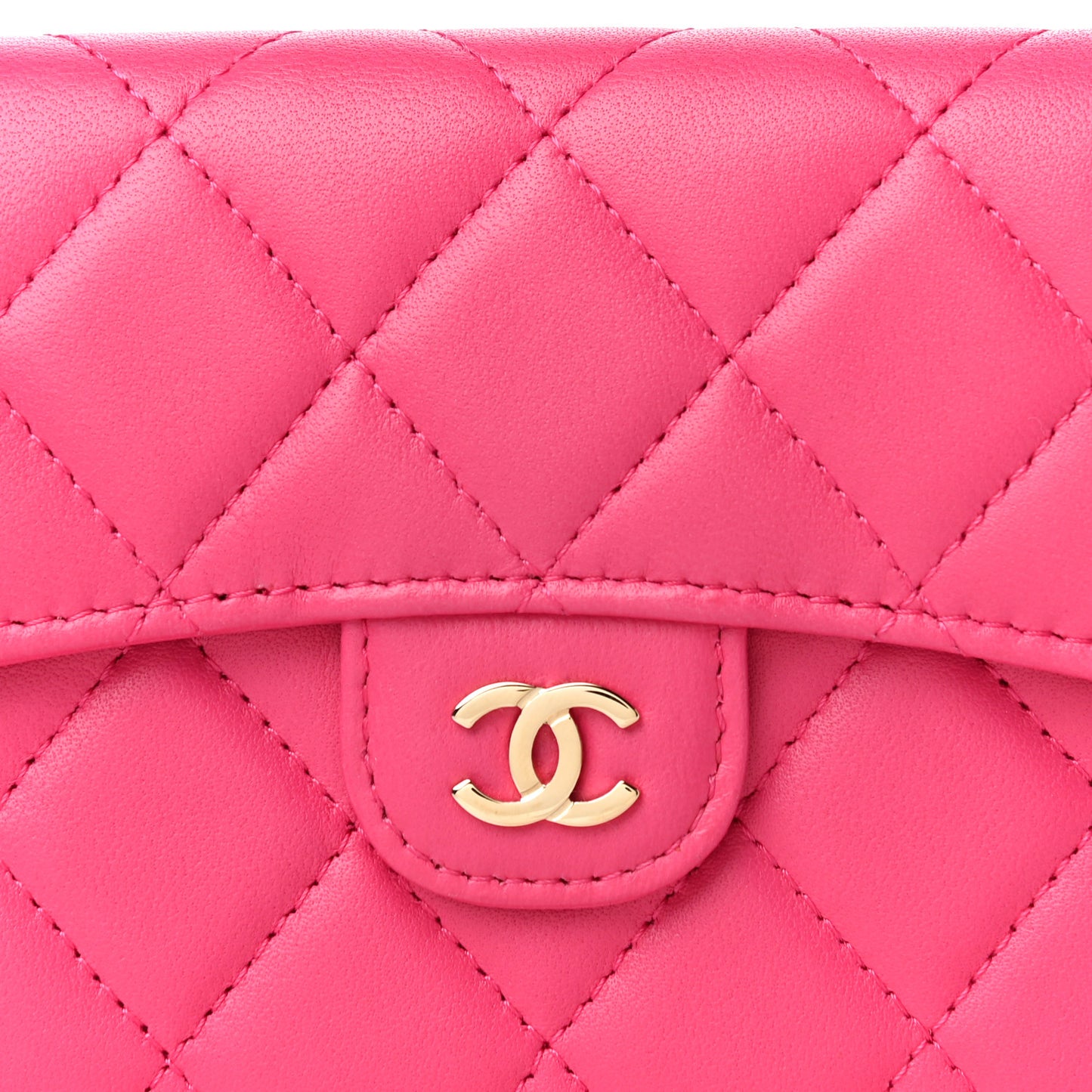 Lambskin Quilted Compact Flap Wallet Pink