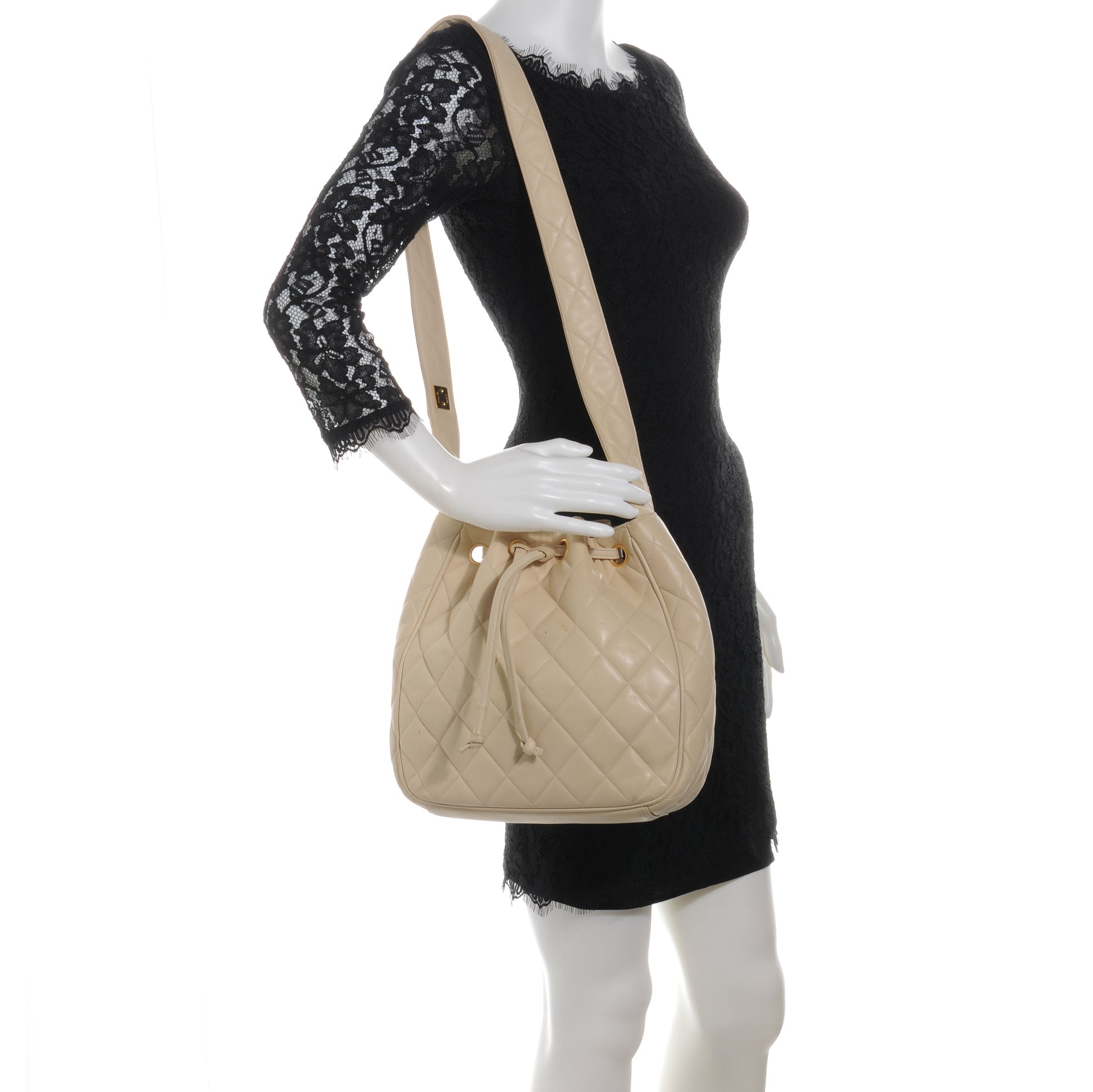 Chanel Lambskin Drawstring Shoulder Bag Beige 2 of 8