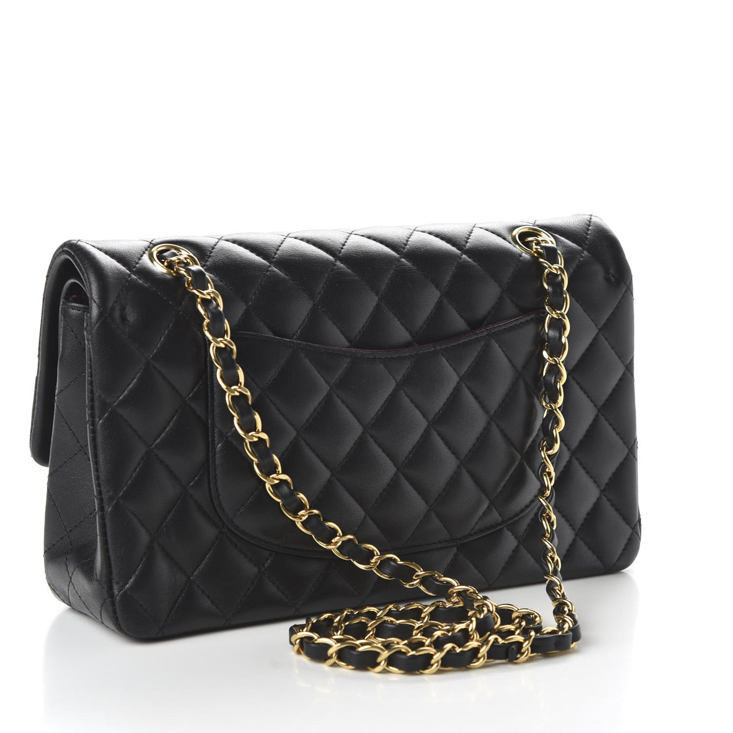 Lambskin Quilted Medium Double Flap Black