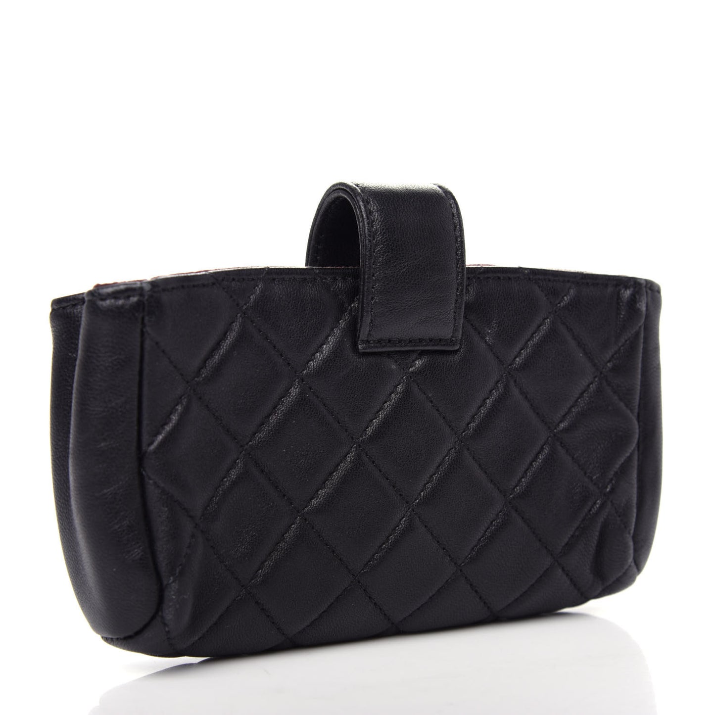 Lambskin Quilted Mini Phone Holder Clutch Black