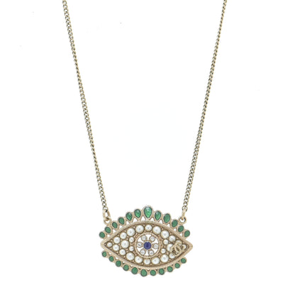 Chanel Resin Crystal Glass Pearl Eye Pendant Necklace Gold Multicolor 1 of 5
