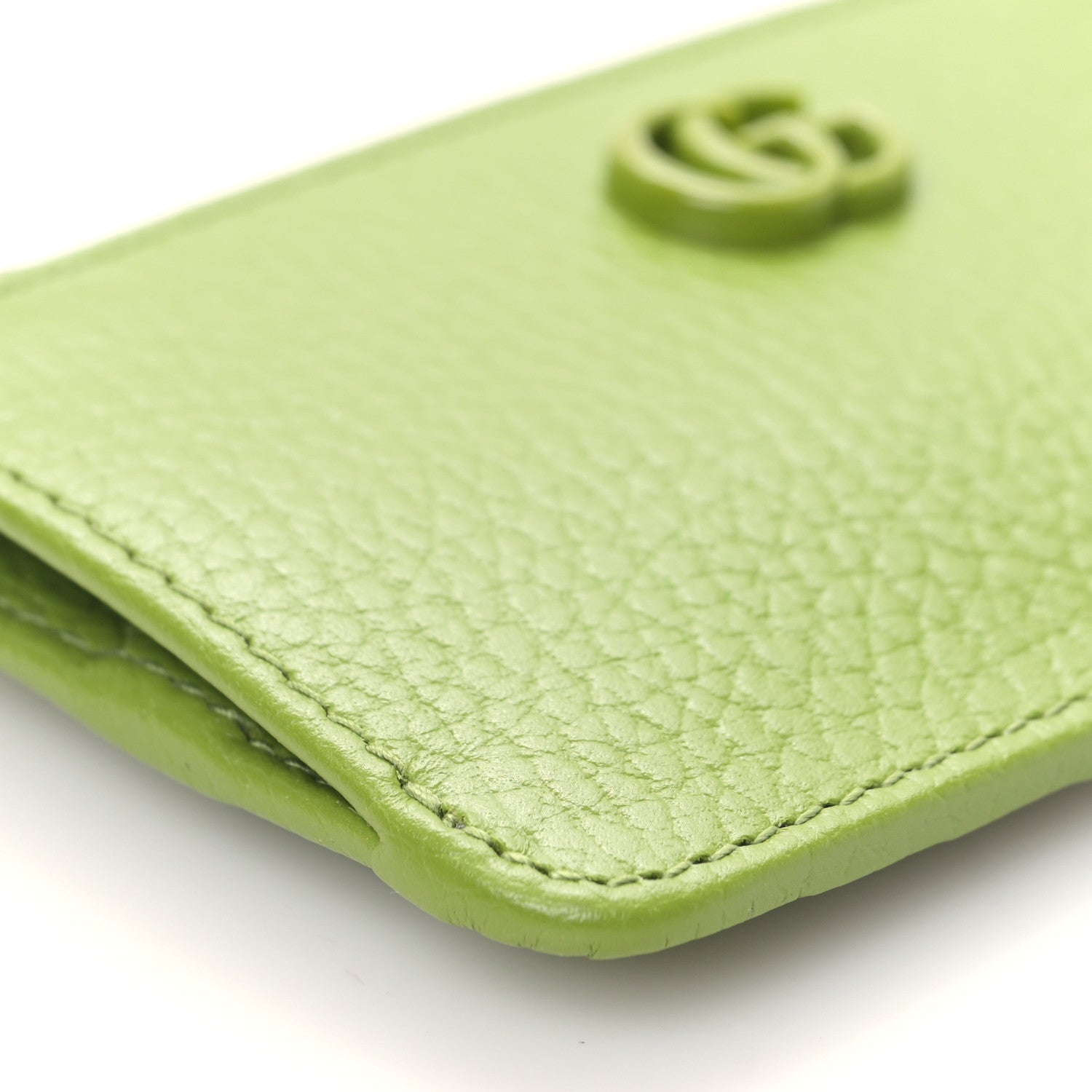 Gucci Dollar Calfskin Enamel Monochrome GG Marmont Key Case Card Holder Lemon Leaf 7 of 9