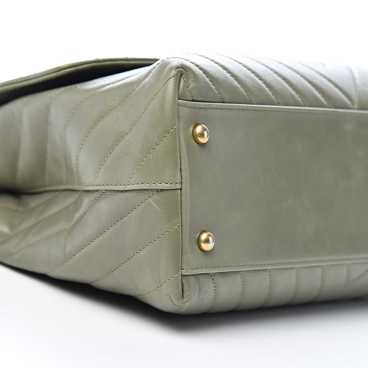 Calfskin Lizard Chevron Quilted Medium Coco Handle Flap Green