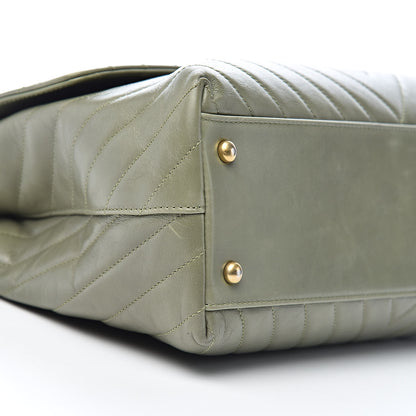 Chanel Calfskin Lizard Chevron Quilted Medium Coco Handle Flap Green 9 of 12