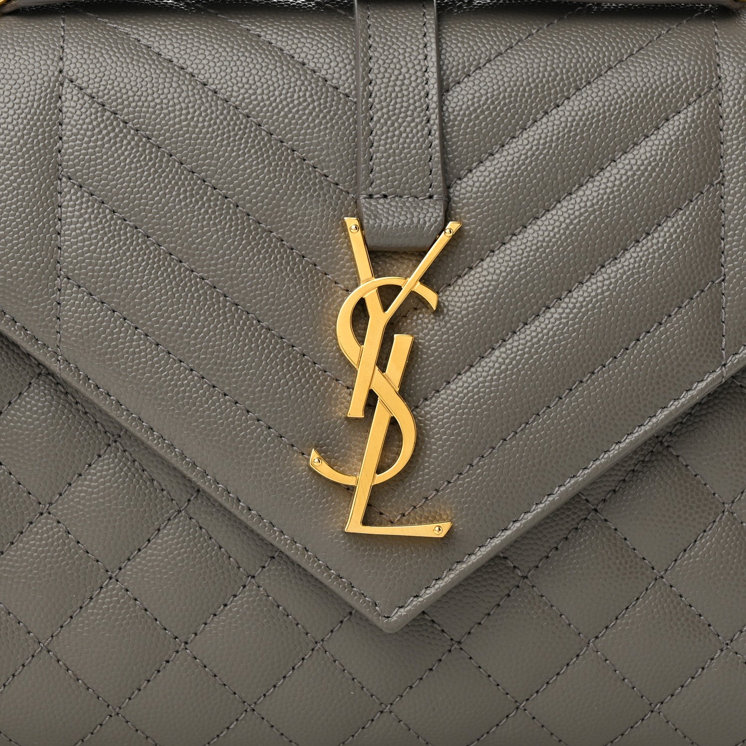 Saint Laurent Grain De Poudre Textured Mixed Matelasse Medium Triquilt Monogram Satchel Earth 8 of 10