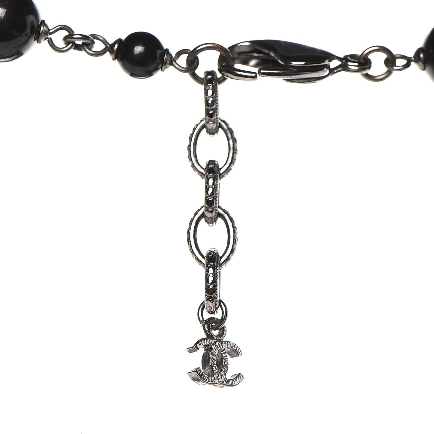 Ruthenium Pearl Beaded CC Short Necklace Black