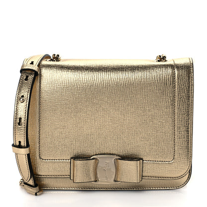 Salvatore Ferragamo Metallic Hammered Calfskin Small Vara Chain Crossbody Gold 1 of 9