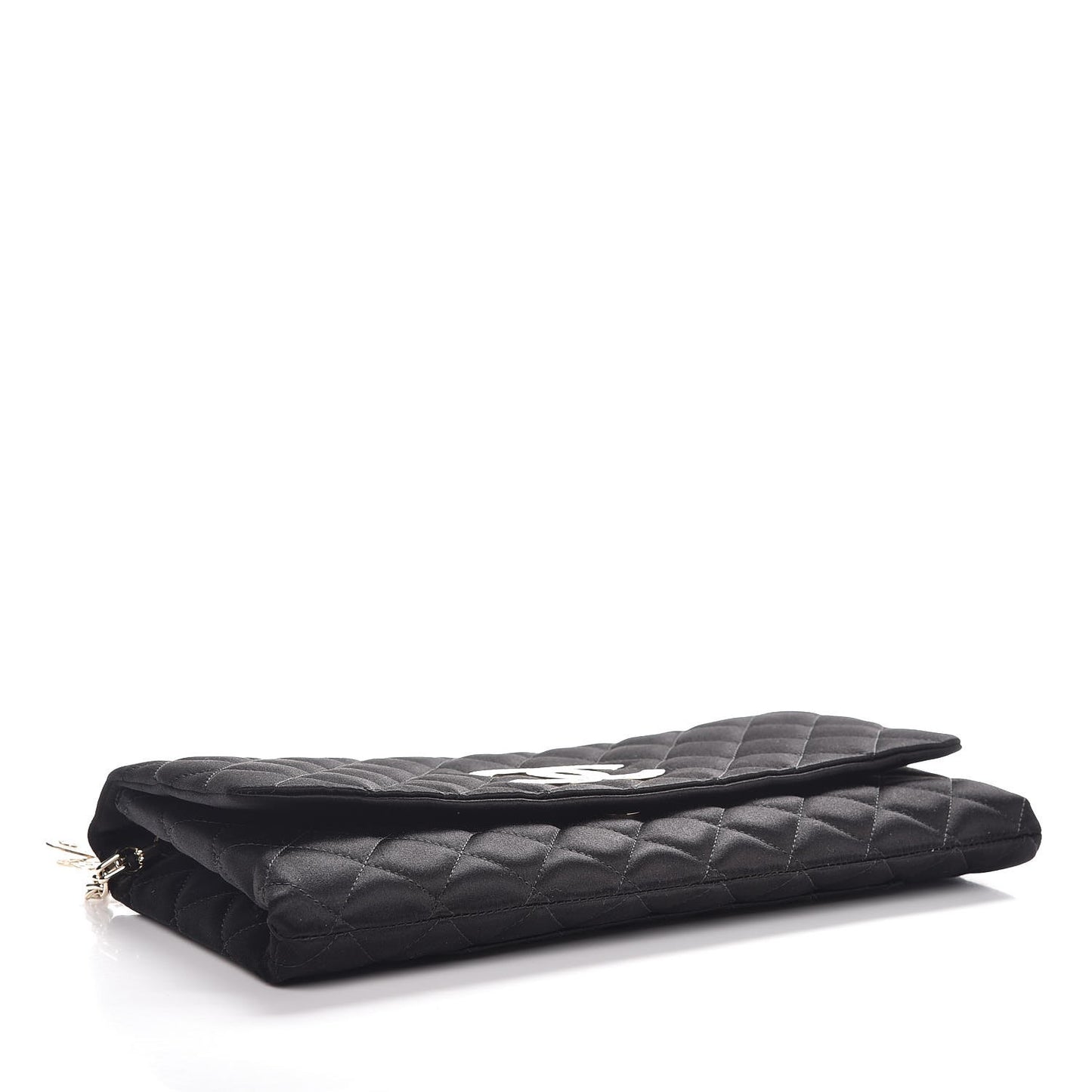 Satin Quilted Butterfly Chain Flap Clutch Black