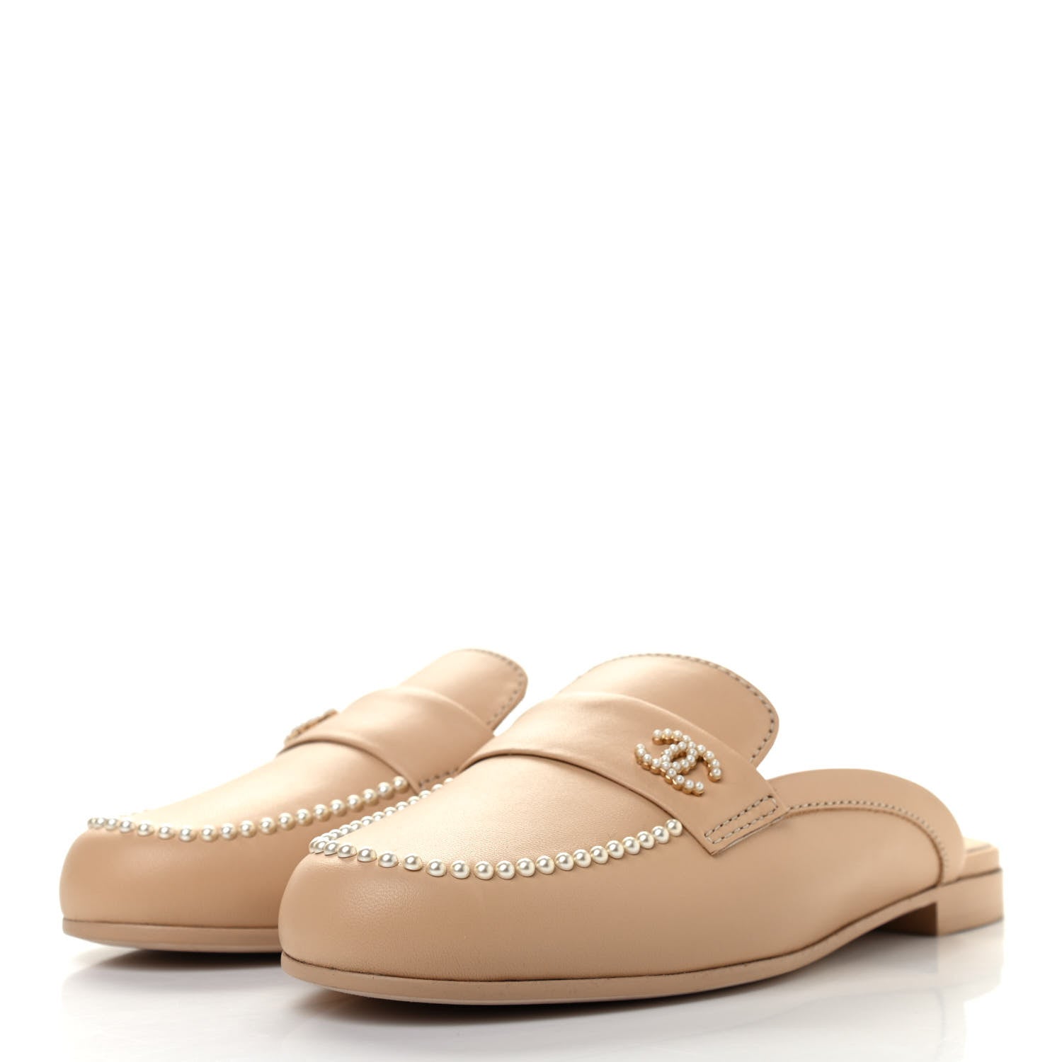 Chanel Lambskin Pearl CC Mules 37.5 Beige 3 of 8