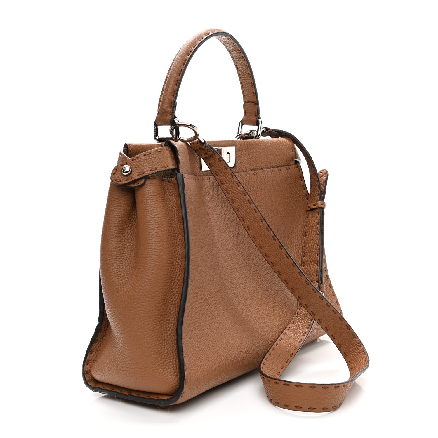 Fendi Cuoio Romano Selleria Bi-Color Medium Peekaboo Iconic Satchel Mou Deserto 3 of 16