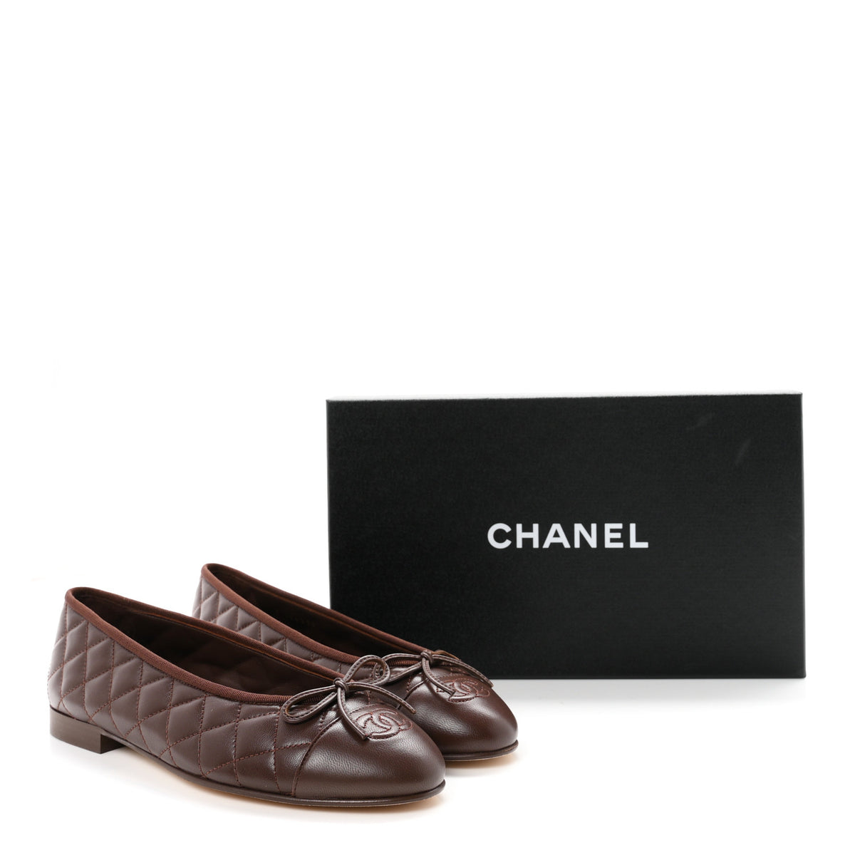 Chanel Lambskin Quilted CC Cap Toe Ballerina Flats 39 Dark Brown 11 of 11