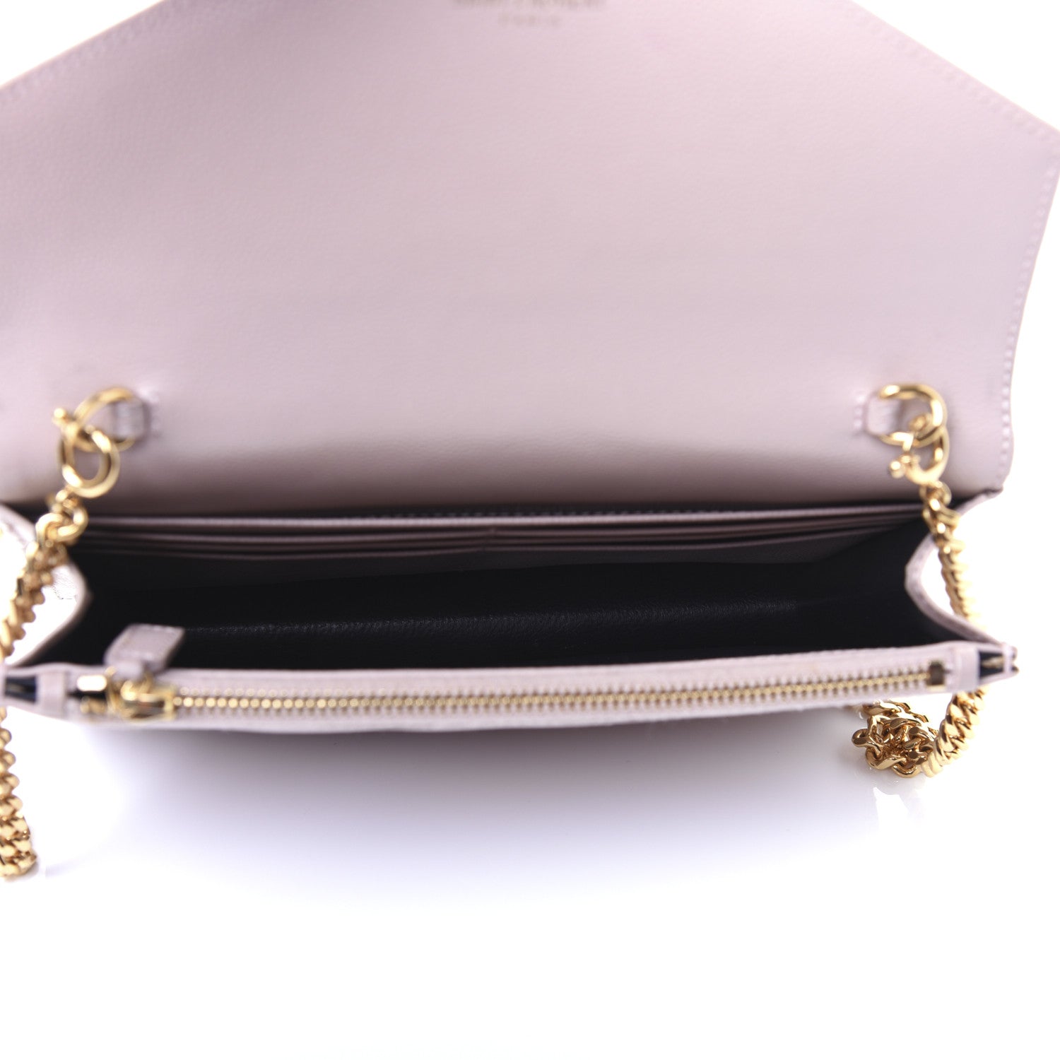 Saint Laurent Grain De Poudre Matelasse Chevron Monogram Envelope Chain Wallet Pale Pink 5 of 17