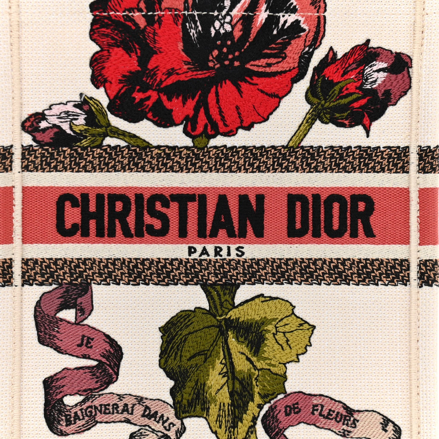 Canvas Embroidered Vertical Fleurs Bibliques Book Tote Latte Multicolor
