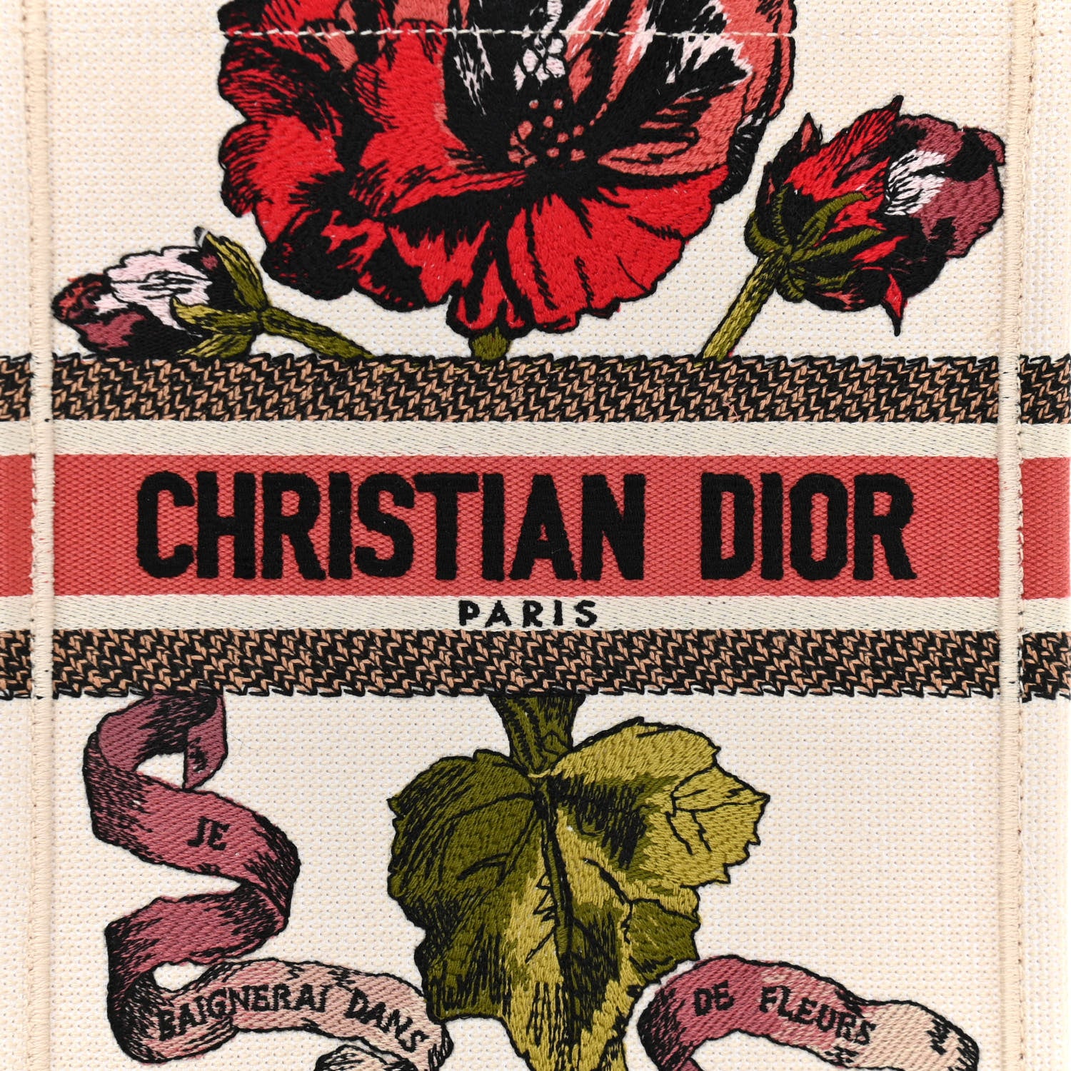 Christian Dior Canvas Embroidered Vertical Fleurs Bibliques Book Tote Latte Multicolor 8 of 10