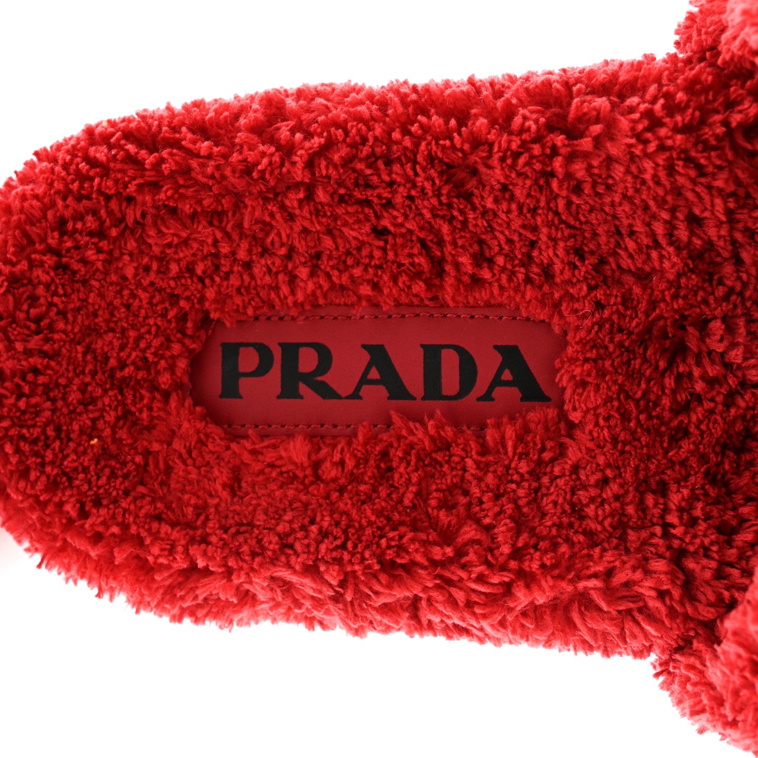 Prada Terry Cloth Logo Lug Sole 20mm Slide Sandals 39 Rosso Black 7 of 9