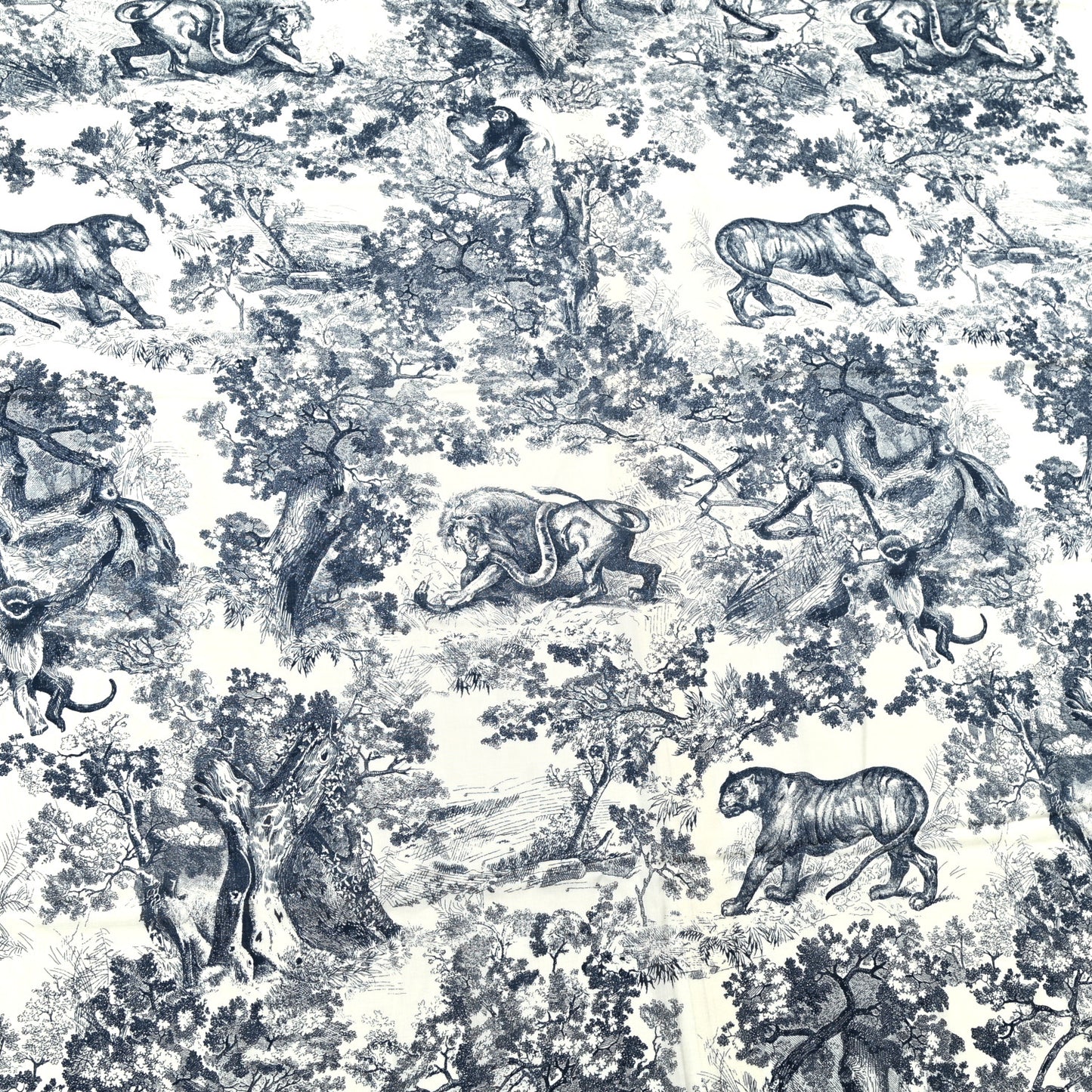 Wool Cashmere Silk Toile De Jouy Stole Blue