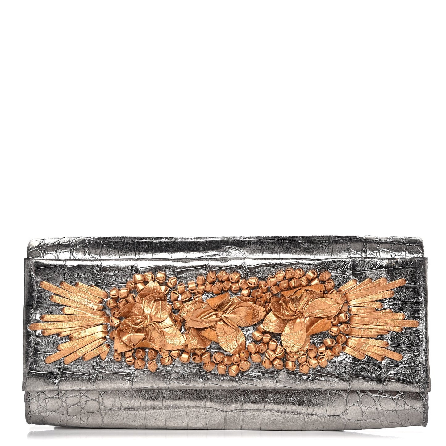 Metallic Crocodile Floral Insert Clutch Grey Yellow