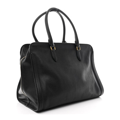 Alexander McQueen Pebbled Calfskin Large Skull Padlock Zip Around Tote Black 3 of 14