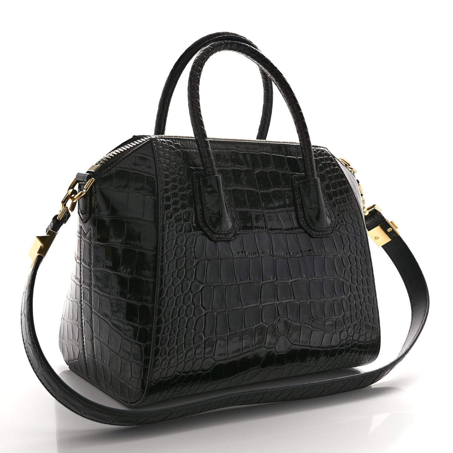 Calfskin Crocodile Embossed Small Antigona Black