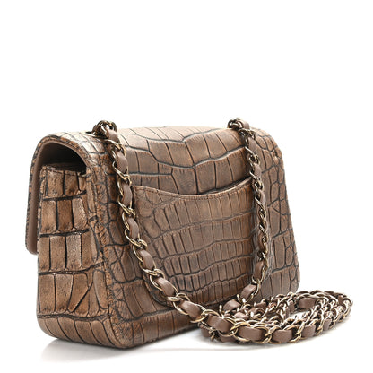 Chanel Calfskin Crocodile Embossed Cocodile Rectangular Mini Flap Brown 3 of 9