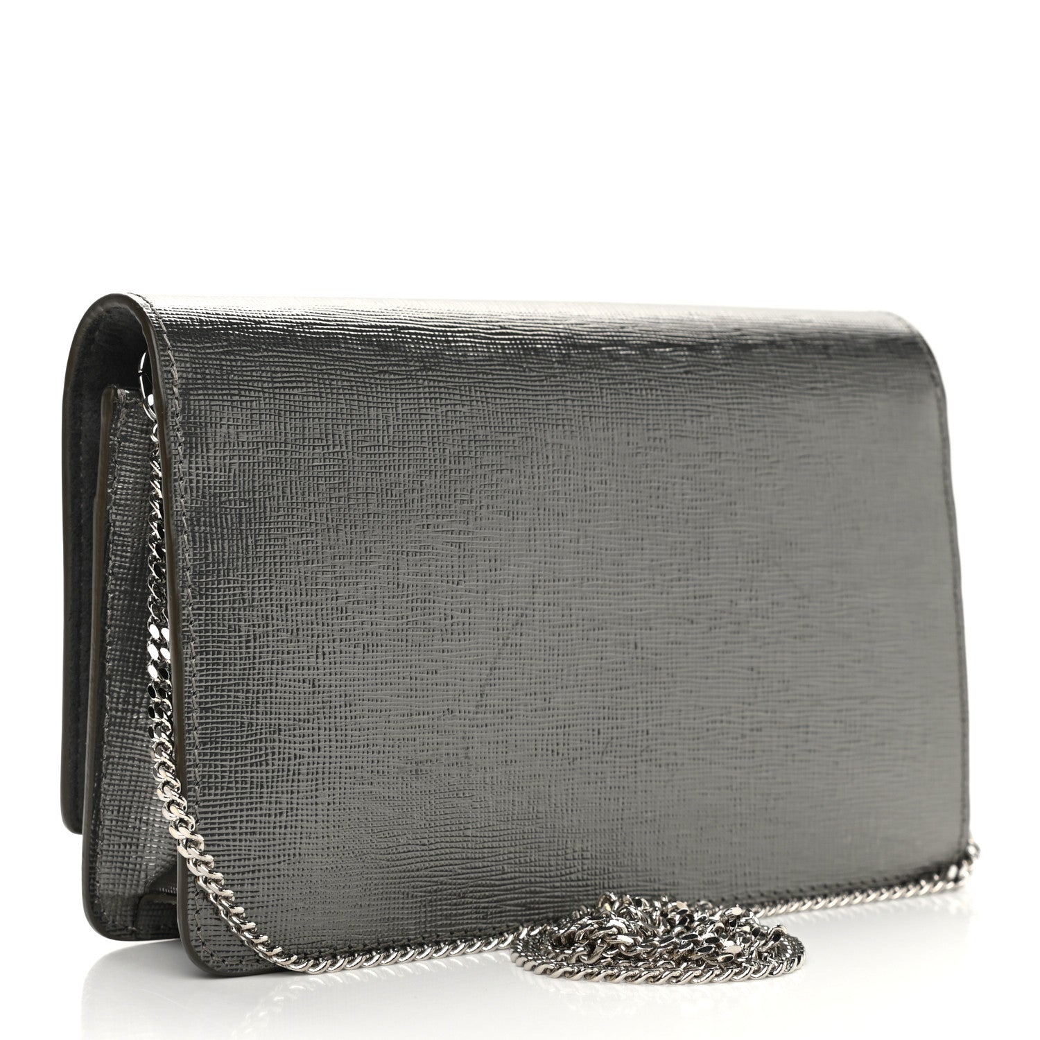 Fendi Vitello Mirror Elite Tube Wallet on Chain Graphite 3 of 12