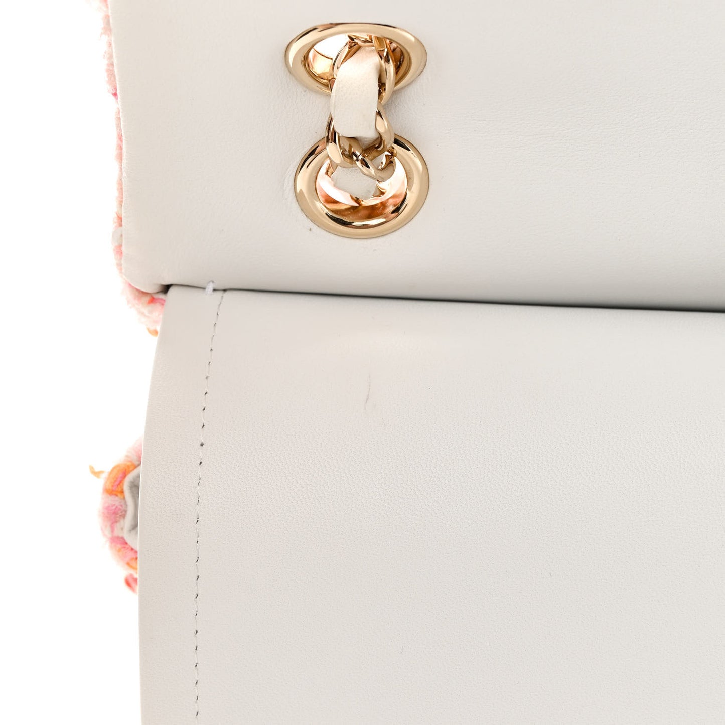 Tweed Braid Sequin Medium Double Flap White Pink Orange