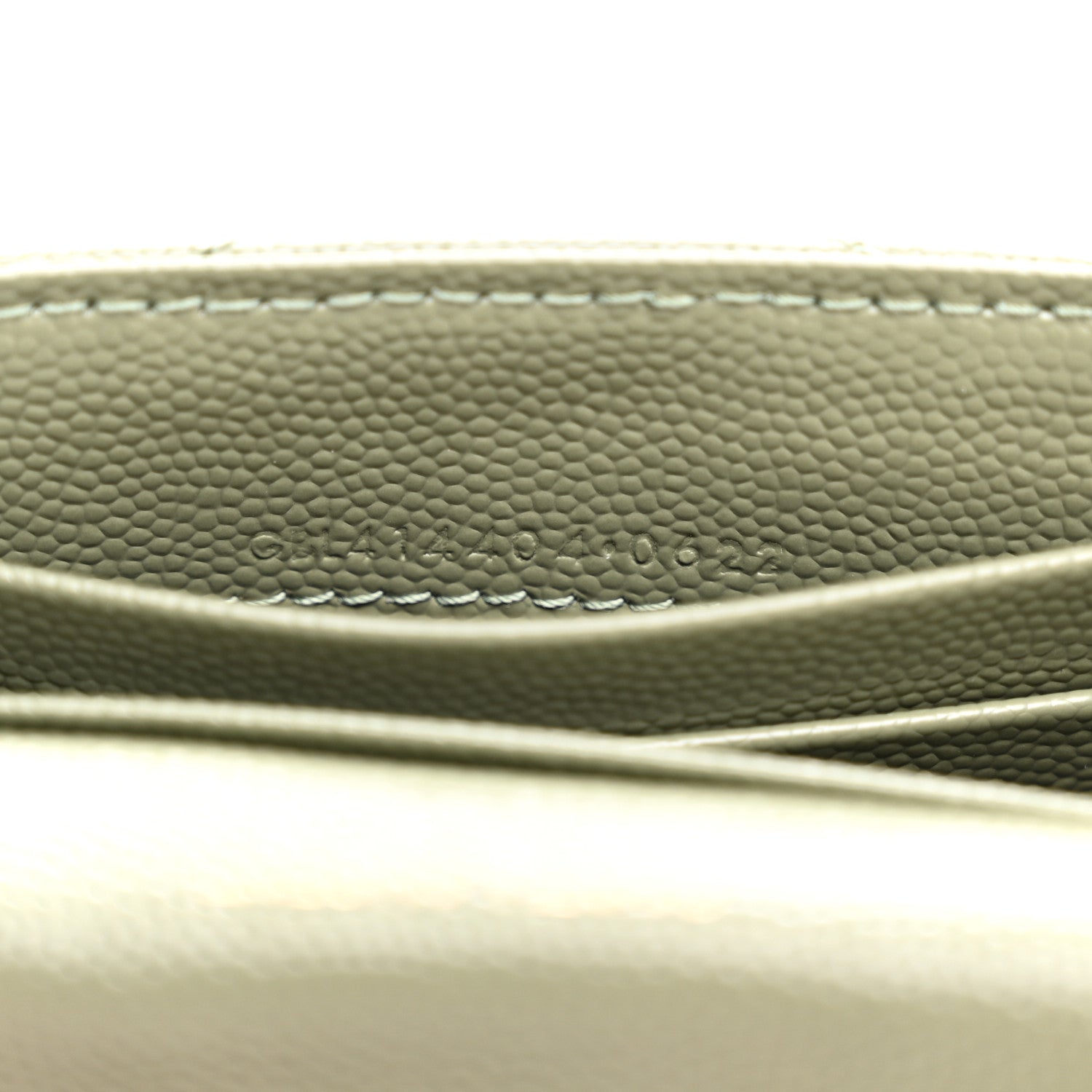 Saint Laurent Grain De Poudre Matelasse Chevron Small Monogram Envelope Wallet Light Sage 7 of 8