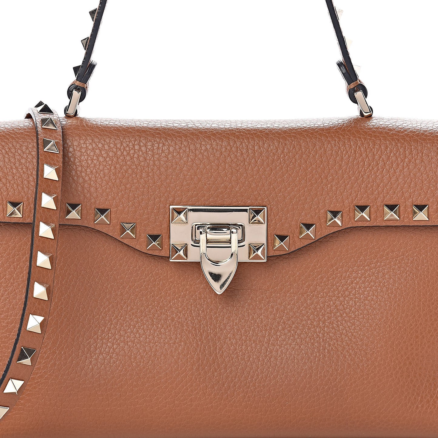 Pebbled Calfskin Small Rockstud Single Handle Flap Bag Light Cuir