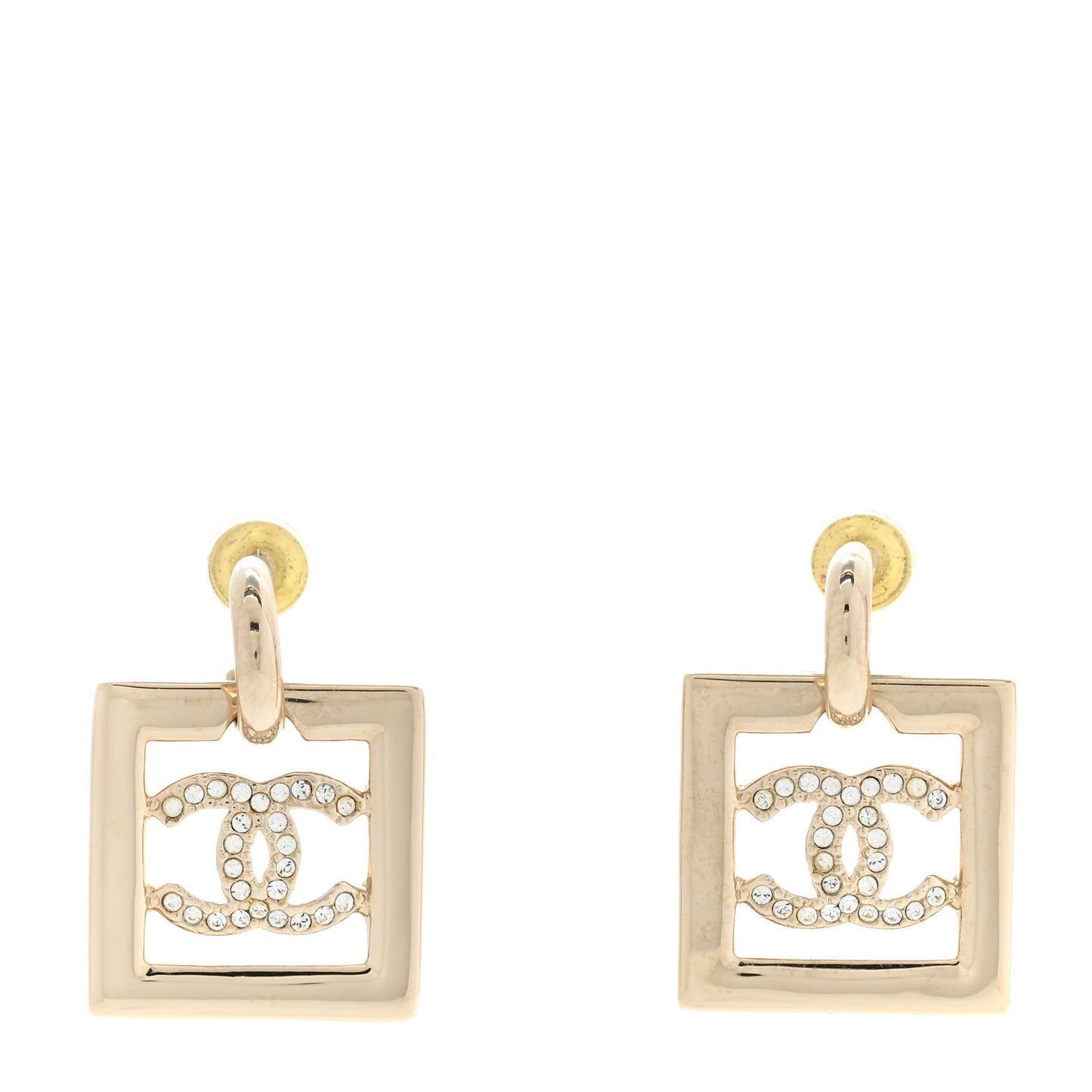 Metal Crystal Square CC Dangle Earrings Gold