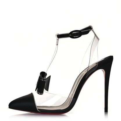 Christian Louboutin Satin Patent PVC Naked Bow 100 Pumps 37 Black 1 of 9